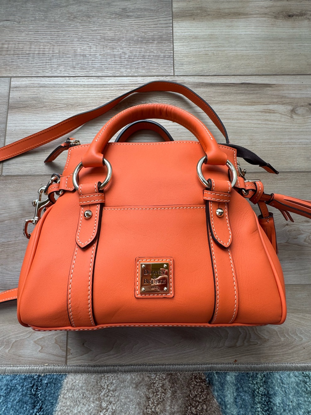 Dooney & Bourke Orange Leather Satchel with Silver Hardware